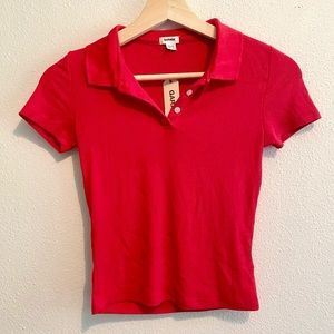 NWT Garage Cropped Red Ribbed Polo Top